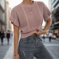 thumbnail image 2 of Zszcpp Summer Tops For Women 2025 Ruffled Short Sleeve Round Neck Knitted Tie Up Pullovers Sweater Blouse Casual Blouses, 2 of 5
