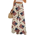 thumbnail image 2 of American 250th Anniversary Pants for Women 1776-2026 USA Flag Print Wide Leg Lounge Pants Slit Baggy Elastic High Waist Relaxed Fit Comfy Trousers, #01 Khaki, S, 2 of 6