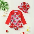 thumbnail image 2 of LIIPEE Girls Boys Swimwear Cartoon Printed Ruffled Long Sleeve Round Neck Zip Up Bodysuit Swimsuit Child Cute Beach Pool Party ,Red,9-12 Months, 2 of 3