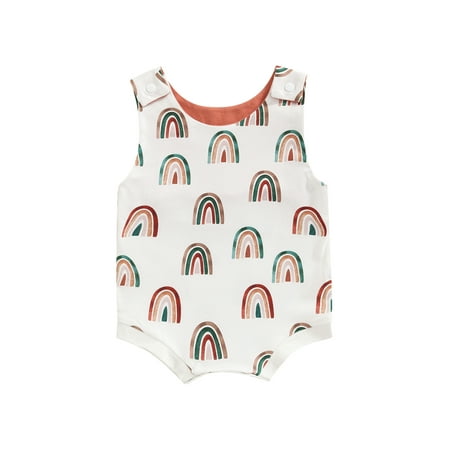 

ELF Baby Girls Summer Casual Romper Cotton Sleeveless O Neck Rainbow/Marine Life Print Playsuit 0-18M