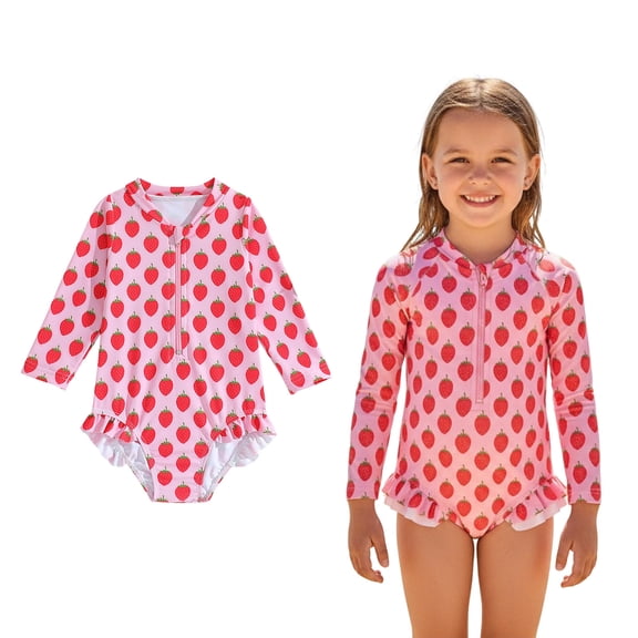 Swimsuit Girls 1 Piece Bathing Suits Girls Long Sleeve Bathing Suit Cute Summer Bathing Suit Girls Size 5-6 Years