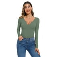 thumbnail image 5 of REORIA Womens V Neck Long Sleeve Bodysuit Slim Fit Basic Thong Tops for Female, 5 of 10