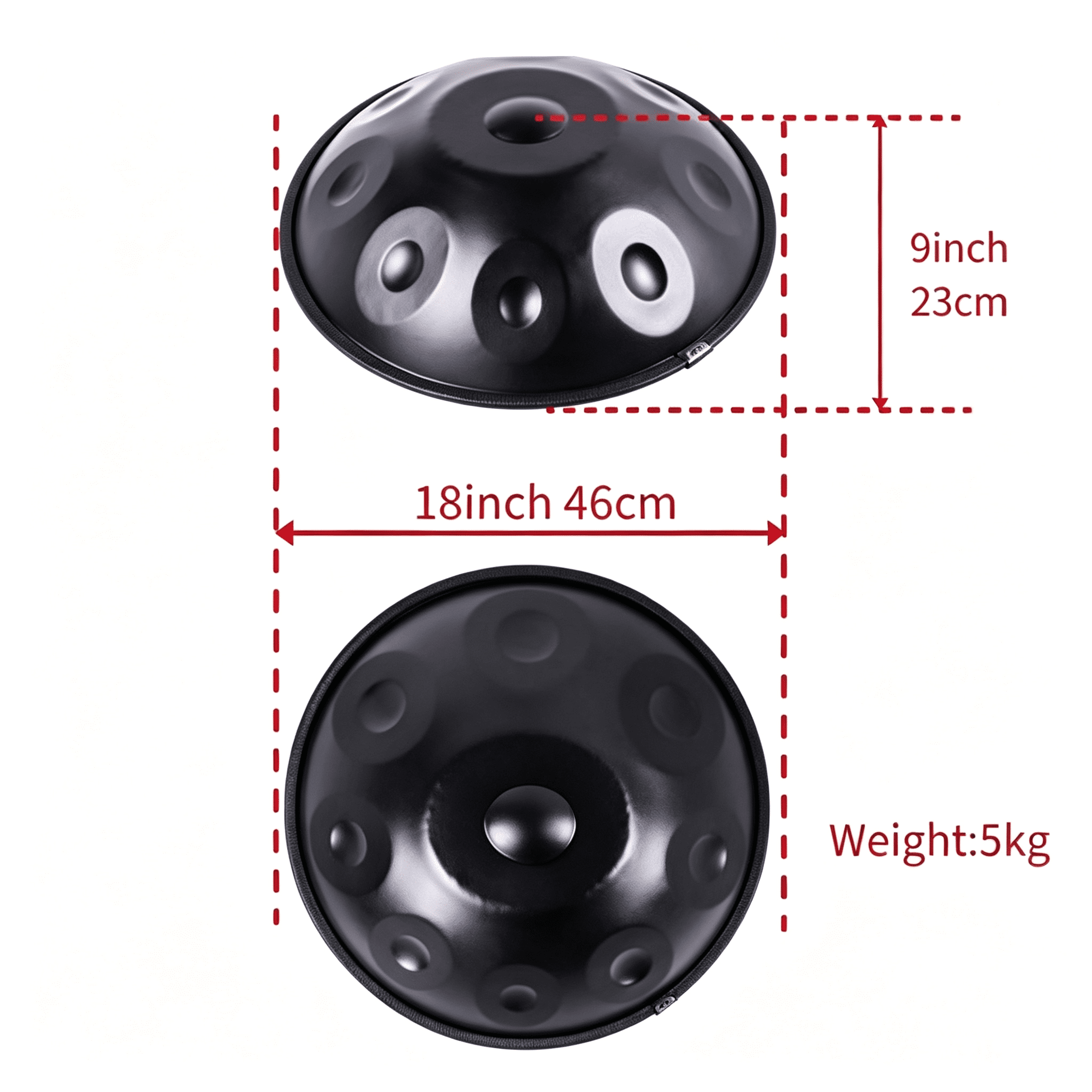 9 Notes Black Solid Color Handpan Drum Steel Percussion Instrument