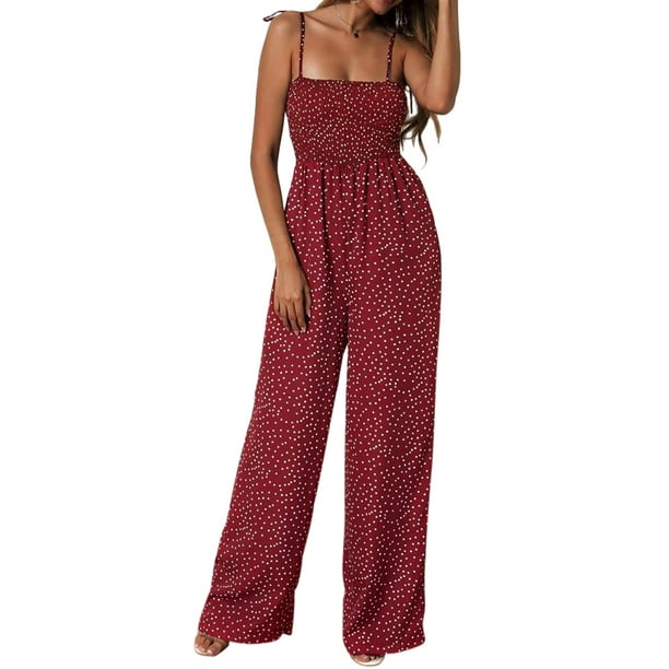 Himone Women S Polka Dot Jumpsuit Spaghetti Strap Sleeveless Party Clubwear Long Playsuit Wide Leg Casual Rompers Walmart Com Walmart Com