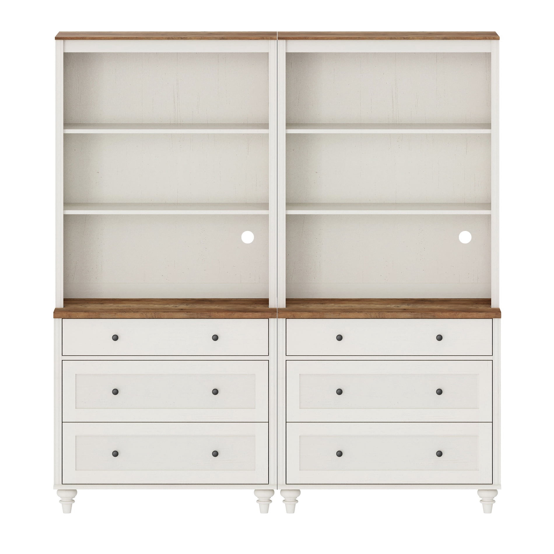 72" Bookshelf with 3 Drawers, Tall Bookcase Large Display Book Case Shelf with 3 Tier Open Book Shelves，Library Wooden Bookshelves for Living Room,Office, Bedroom, White (2PCS)