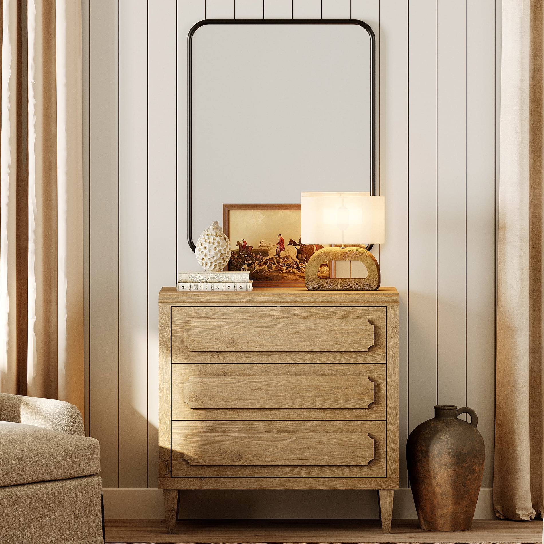 WAMPAT Oak Large Nightstand Set of 2