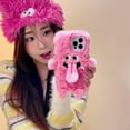 thumbnail image 3 of Green Plush Phone Case for iPhone 12/12 Pro, Cute Funny Tongue Warm Furry Cases, 3D Cartoon Fuzzy Winter Protective Cover for Women Girls, 3 of 6