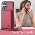 thumbnail image 2 of Elehold PU Leather Zipper Pocket Wallet Case for iPhone 16 RFID Blocking Card Holders Large Capacity Anti-Scratch Detachable Handstrap Shockproof Case, Red, 2 of 8