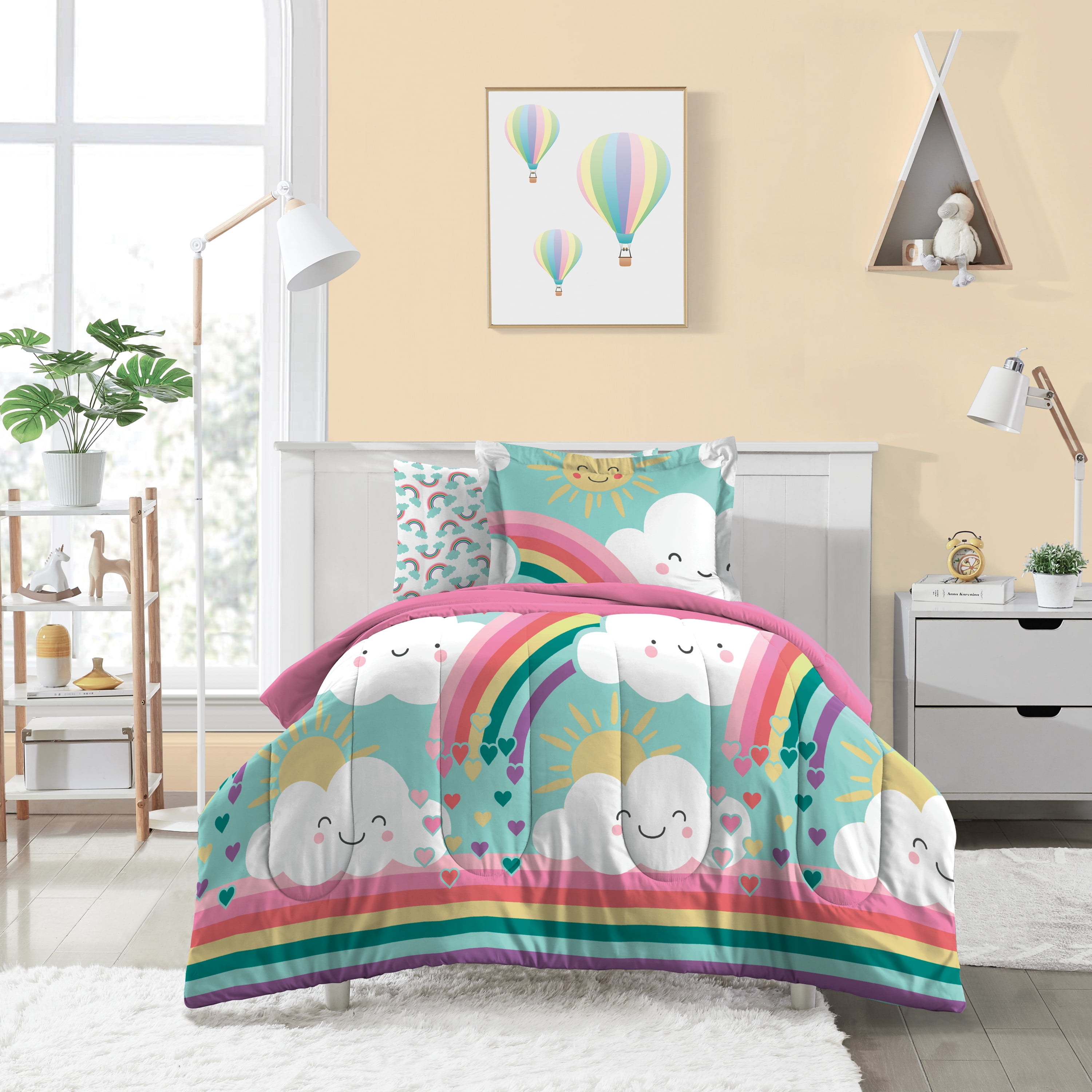 Dream Factory Rainbow Flare Twin 5 Piece Comforter Set, Polyester, Microfiber, Teal, Child, Female