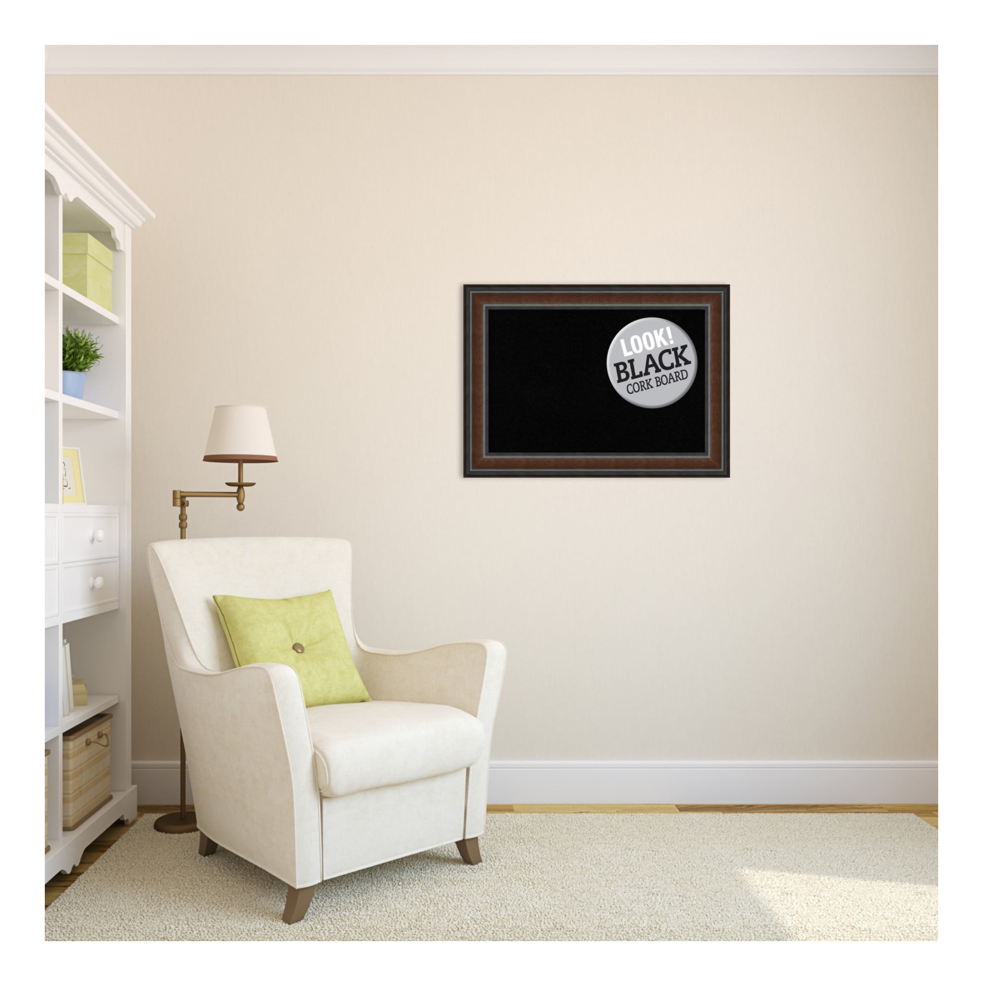Amanti Art Natural Cork Board Wood Framed Cyprus Walnut Bulletin Board 29 in. x 21 in.