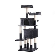 Hey-bro 60 inches Large Multi-Level Cat Tree Condo Furniture with Sisal-Covered Scratching Posts, 2 Plush Condos, 2 Plush Perches, for Kittens, Cats and Pets, Smoky Gray MPJ012G