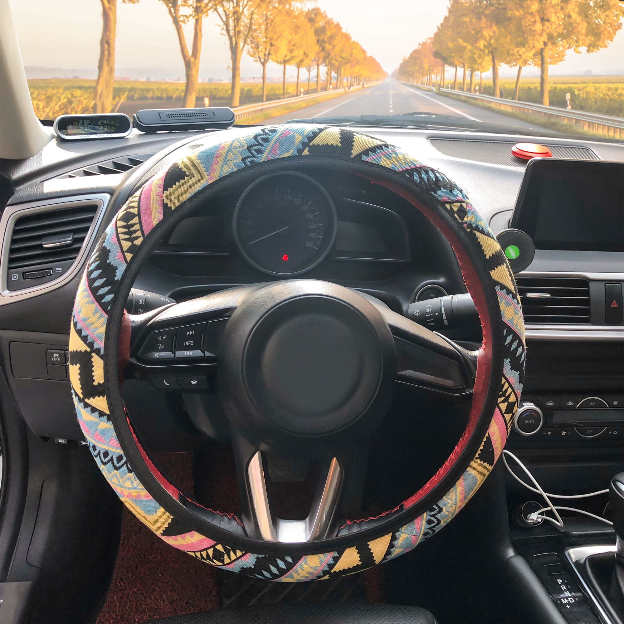 Unique Bargains Car Steering Wheel Cover with Multicolor Printing Wave Pattern