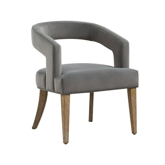 Lisonu 25.79" Wide Modern Barrel Open Back Upholstered Accent Chair with Weathered Solid Wood Legs Dining Chairs for Dining Room, Club, Kitchen and Living Room, Gray Velvet