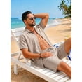thumbnail image 3 of RICHCOIN Mens 2 Piece Outfit Summer Beach Short Sleeve Button Down Shirts and Shorts Vacation Sets for Men, 3 of 7