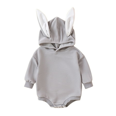 

Baby Romper Boys Girls Easter Bunny Ear Hooded Jumpsuit Corduroy Cute Suspender Long Sleeve Bodysuit Girls Jumpsuits Grey 12 Months-18 Months