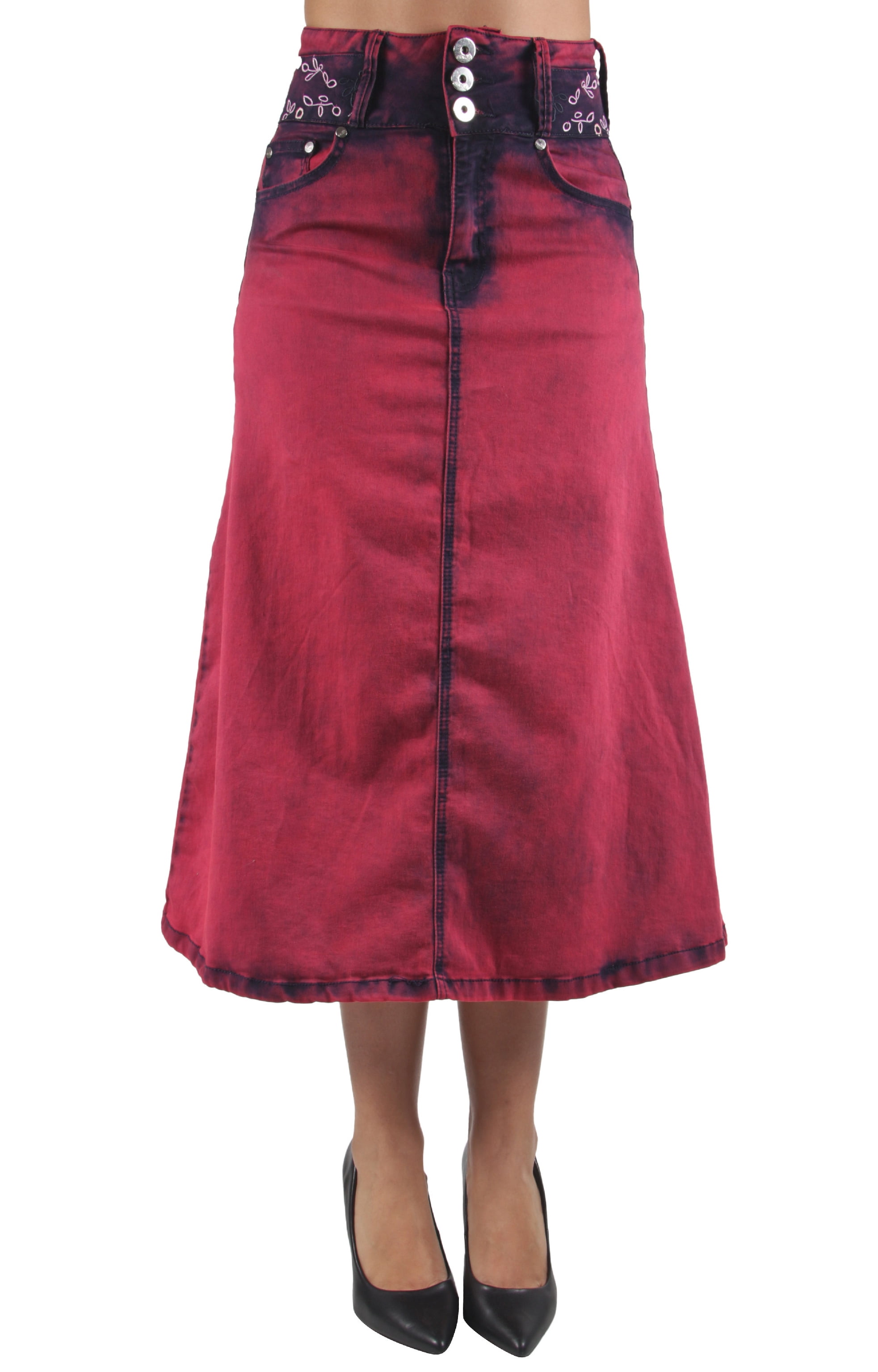 stretch denim maxi skirt