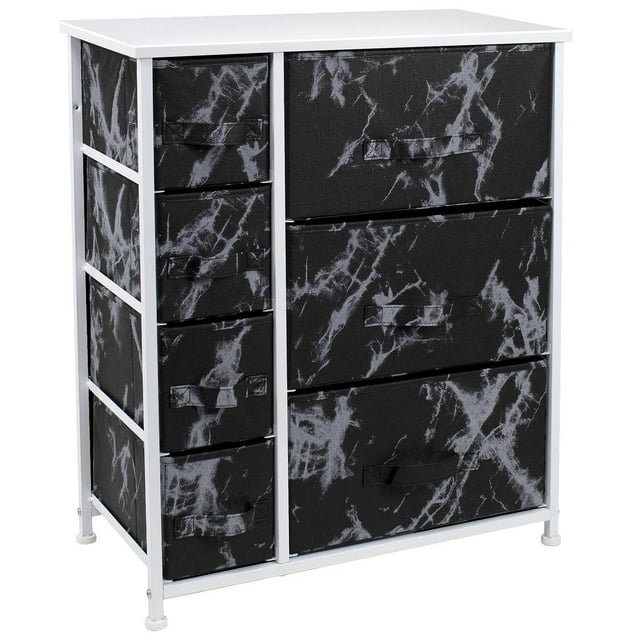 Sorbus Commode avec 7 Tiroirs - Cadre Blanc, Tiroirs en Marbre Noir