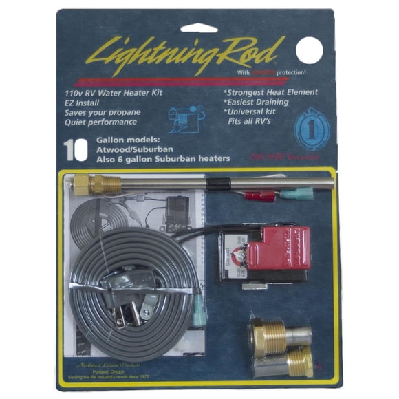 Western Leisure Convertisseur de Chauffe-Eau LR-625 Lightning Rod; Capacité de 10 Gallons; avec 2 Anodes en Zinc/ Thermostat/Drain Réglable