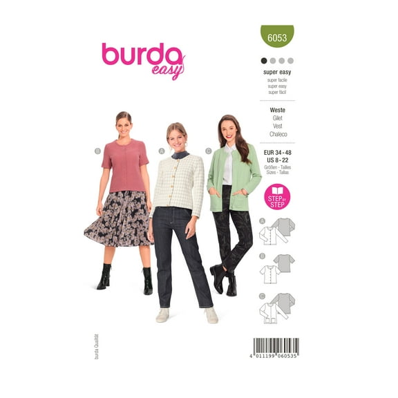 Burda Sewing Pattern 6053 Tops, Jackets 8-22 (34-48)