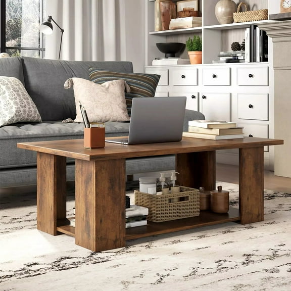 Harmijoy Modern Coffee Table 2-Tier Center Cocktail Table W/Storage Shelf for Living Room