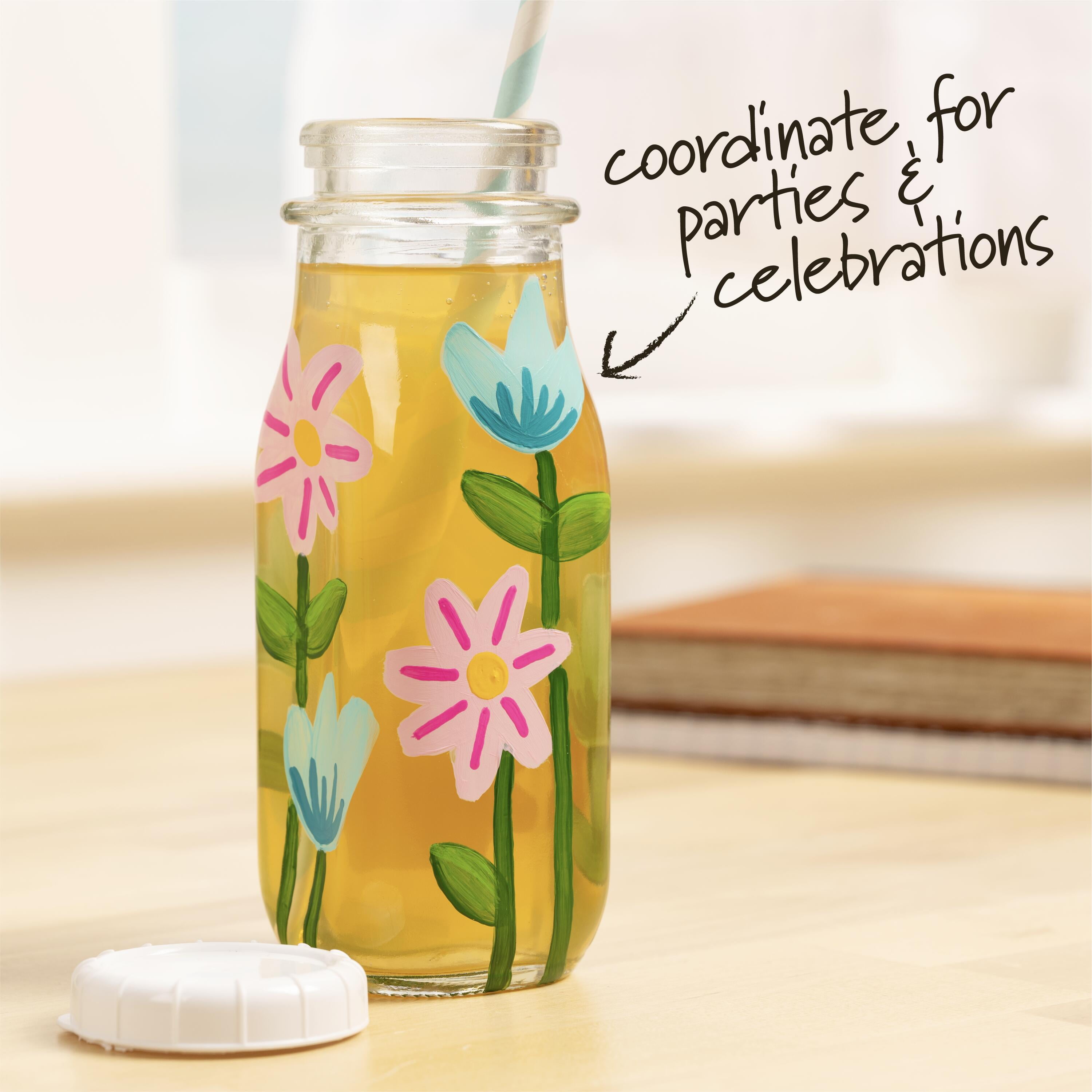 (3 pack) Plaid Surfaces Glass Milk Bottle, 9.46 oz Clear Customizable Bottle for DIY Arts and Crafts Projects
