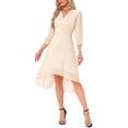 thumbnail image 2 of INSPIRE CHIC Women's V Neck 3/4 Sleeves High Low Chiffon Midi Dress 2XL Beige, 2 of 6