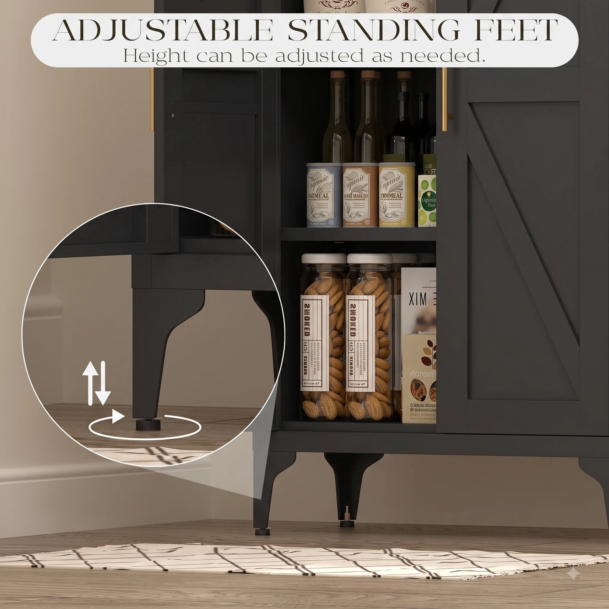AISWORD 47 Inch Metal Kitchen Pantry Cabinet, Freestanding Storage Cupboard with 3 Adjustable Shelves, 4-Tier Tall Storage Cabinet for Kitchen Bathroom Laundry Garage, Black