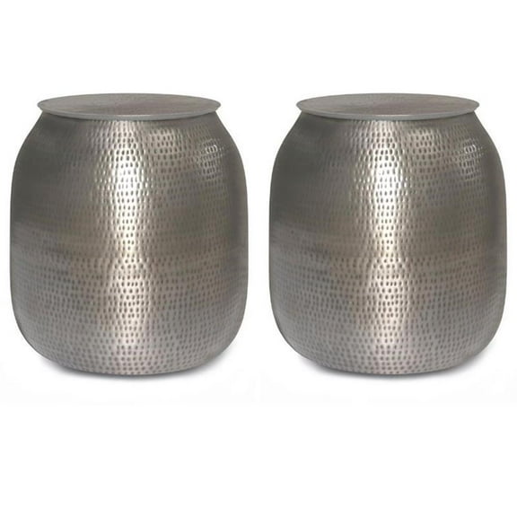 Home Square 2-Piece 19" Metal Storage Accent End Table Set in Antique Silver