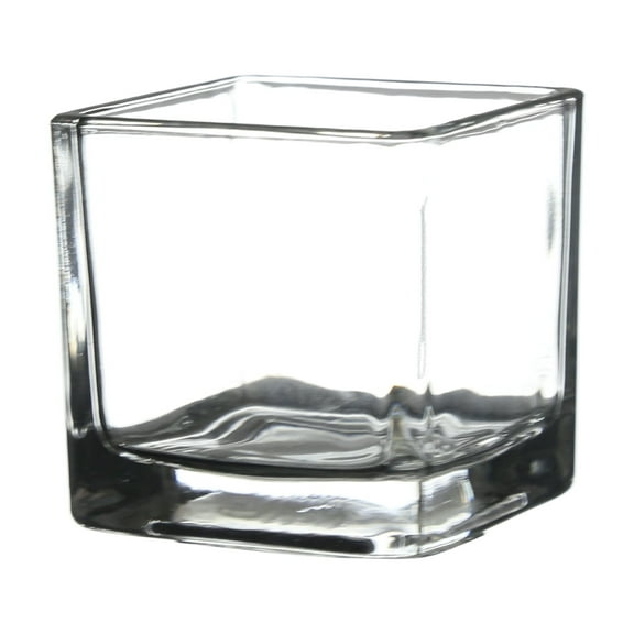 WGV Clear Small Cube Glass Votive Candle Holder [Machined] - 2" Wide x 2" Height, Good quality, Heavy Weighted Base - 1 Pc