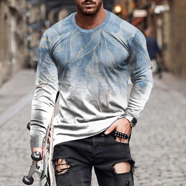 Blusas y camisas de manga larga con cuello redondo para hombre, blusas casuales de cuello redondo y manga larga, camisetas estampadas, blusas para hombre