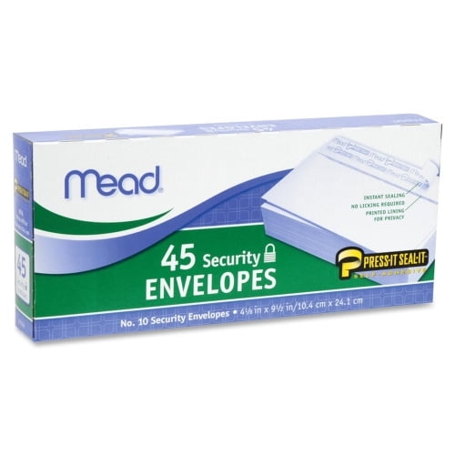 Mead PressitSeal Security Envelopes, 10, 4 1/8" x 9 1/2", White, 45 Count (75026)