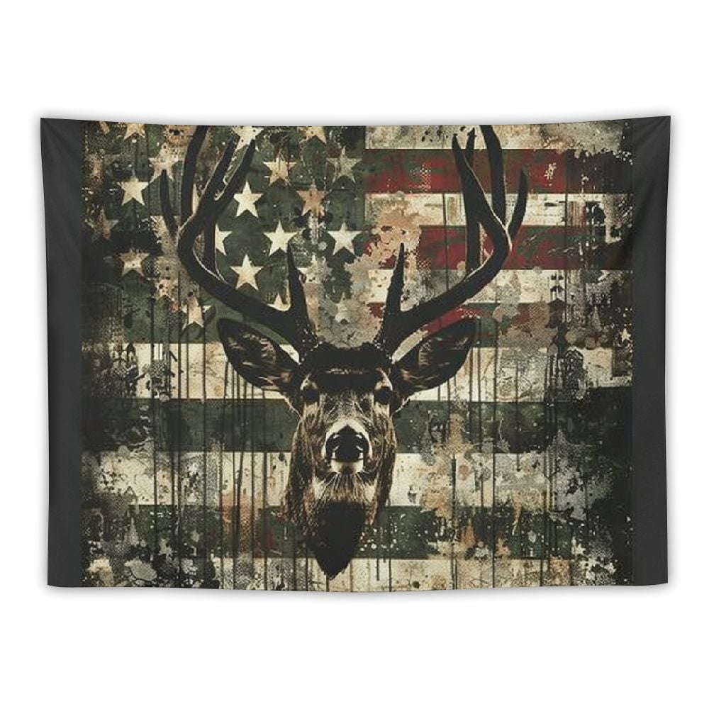 Wandbehang Camouflage Mit US-Flagge & Hirsch – 100x150 Cm, Polyester