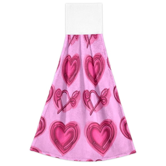 Valentine's Day Elements Romantic 2 Pack 14''x18'' Hand Towels Soft Coral Fleece Quick Dry Hook and Loop for Kitchen Bathroom