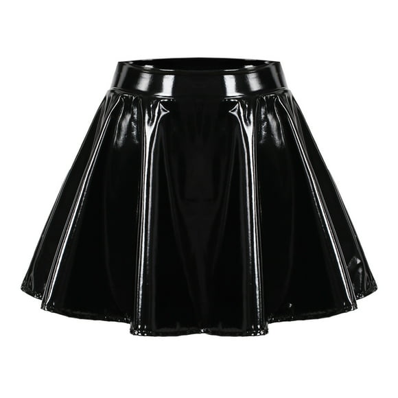 2025 Ladies Glossy Pleated Table Skirts for Rectangle Tables 6Ft Short Skirt Large Size Faux Leather Skirts for Women Performance Skirt