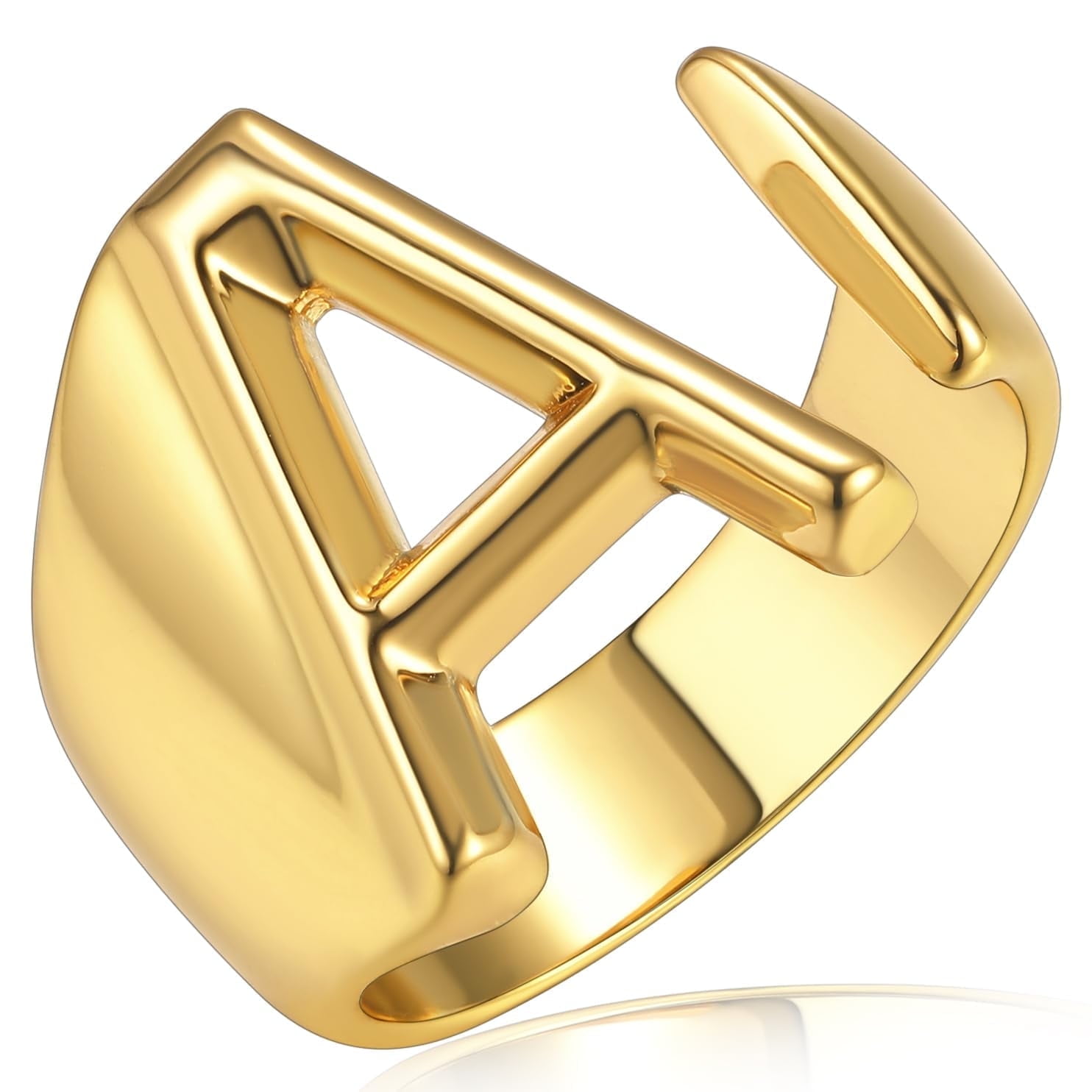 KeyStyle 14K Gold Plated Initial Ring for Women Alphabet Letter Ring Adjustable Personalized Bold Statement Jewelry Stacking Ring Valentine's Day Gifts for Wife