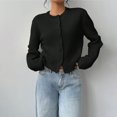 thumbnail image 2 of (One piece) Women's button-down long-sleeved round neck cropped cardigan sweater cute knitted clothing, 2 of 7
