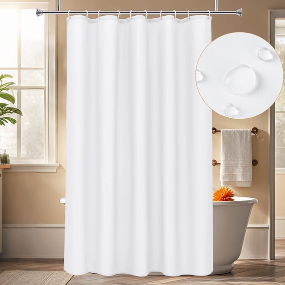 Inosoo White Fabric Narrow Shower Curtain Liner, 54"Wx72"H Narrow Size Waterproof Polyester Cloth Shower Liner with Hooks