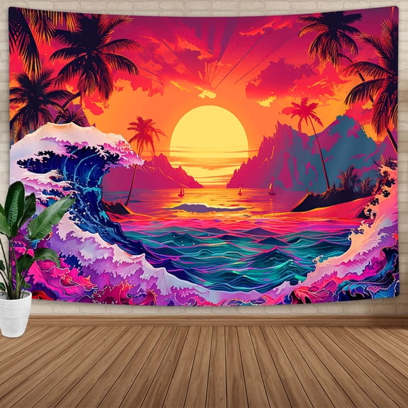 Sea Tapestry,Seaside Sunset Tapestries,Beach Tapestry Sea Wave Tapestries Wall Hangings,Summer Tapestries for Bedroom,Ocean Tapestry for Bedroom Aesthetic 60X40in