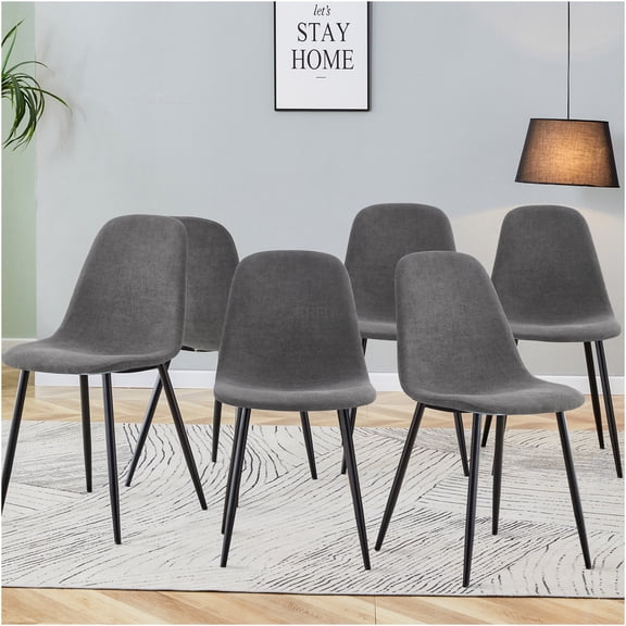 JERFIT Modern Dining Chairs Set of 6 with Linen-Cotton Upholstery, Ergonomic Backrest, and Sturdy Metal Legs for Kitchen and Dining Room
