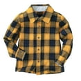 thumbnail image 2 of Boys Flannel Shirts Kids Long Sleeve Casual Plaid Shirt Cotton Checked Button Down Tops Yellow 1-2 Years, 2 of 7