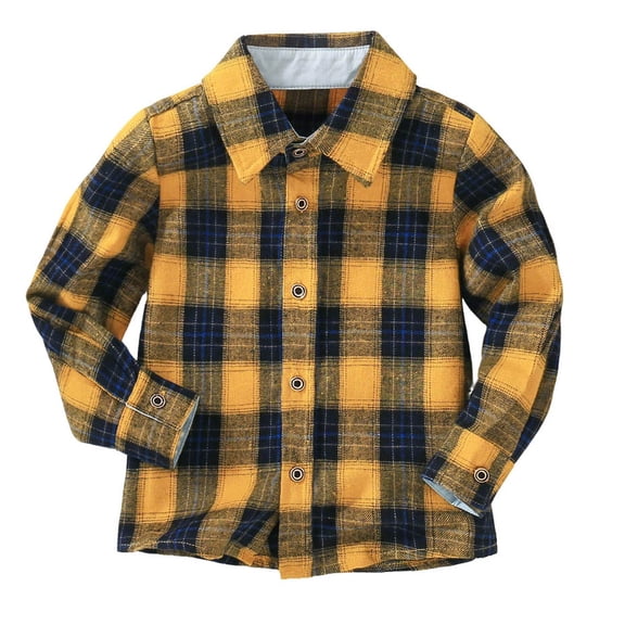 JWshufel Kid Boys' Button Down Shirt Color-Blocked Plaid Long Sleeved Toddler Tops Casual Outerwear 9 Months - 6 Years