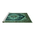 thumbnail image 2 of Ahgly Company Machine Washable Indoor Round Geometric Turquoise Blue Traditional Area Rugs, 5' Round, 2 of 4