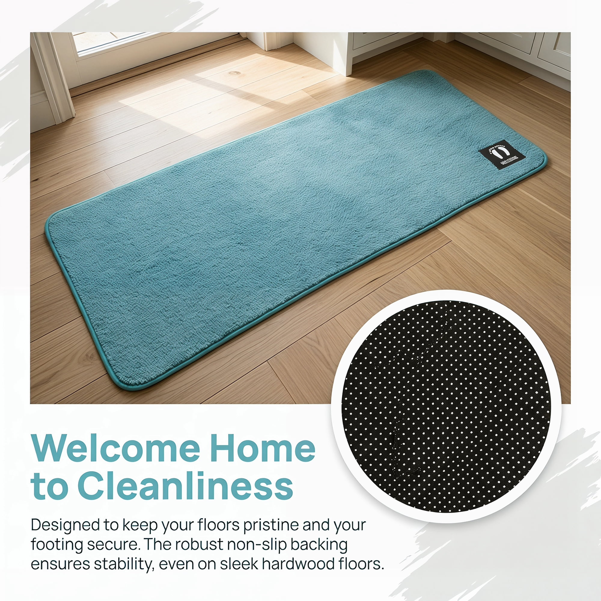 Unique Bargains Non Slip Absorbent Solid Color Polyester Runner Mat Blue 47" x 20"