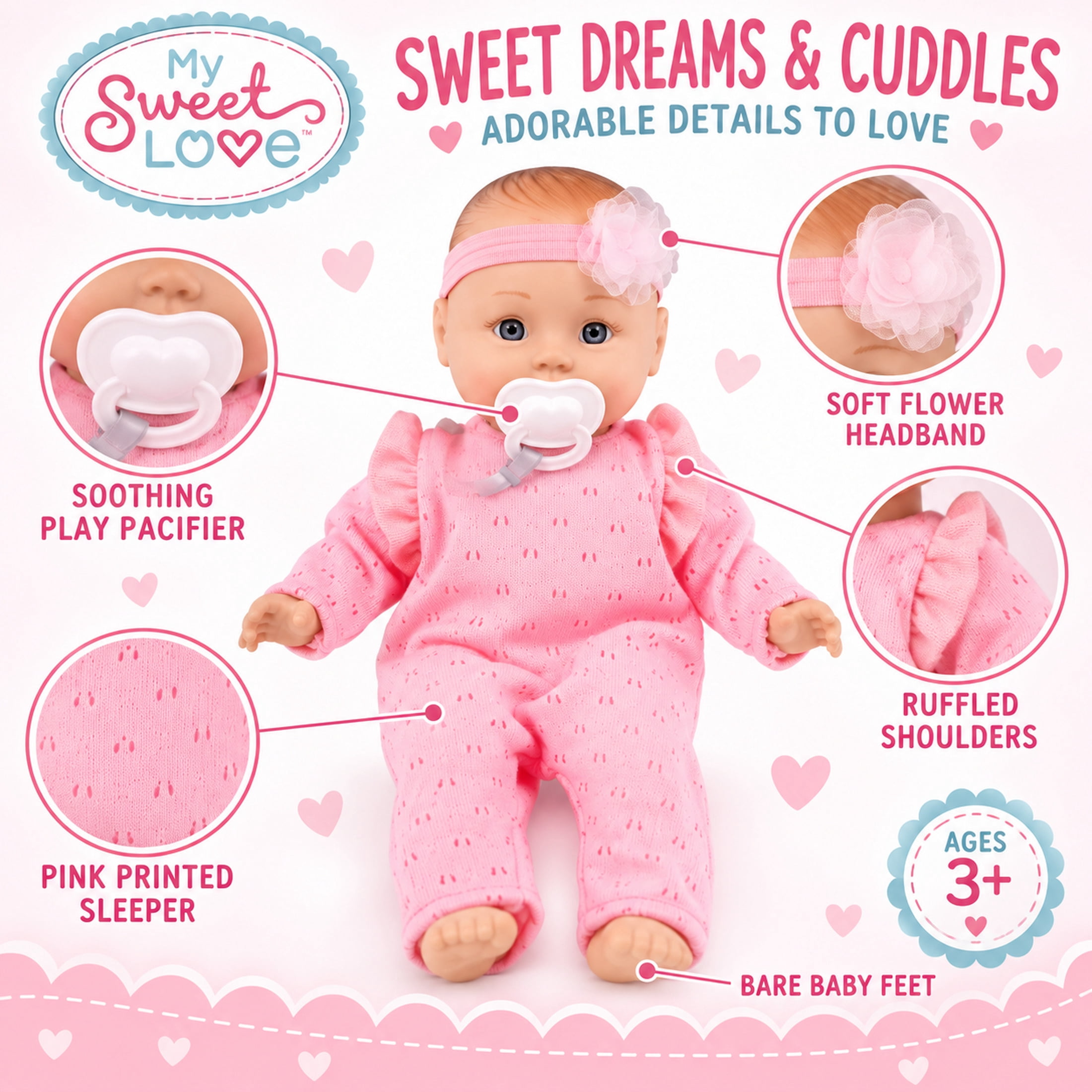My Sweet Love My Cuddly Baby 14-Inch Soft Baby Doll with Pacifier, Pink Outfit & Removable Clothing