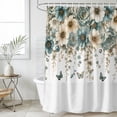 thumbnail image 4 of Teal Floral Bathroom Shower Curtains with 12 Hooks Polyester Waterproof Shower Curtain for Stalls and Bathtubs Weeping Beige Turquoise Flowers Summer Decorative Bathroom Privacy Curtain 48x72 Inches, 4 of 9