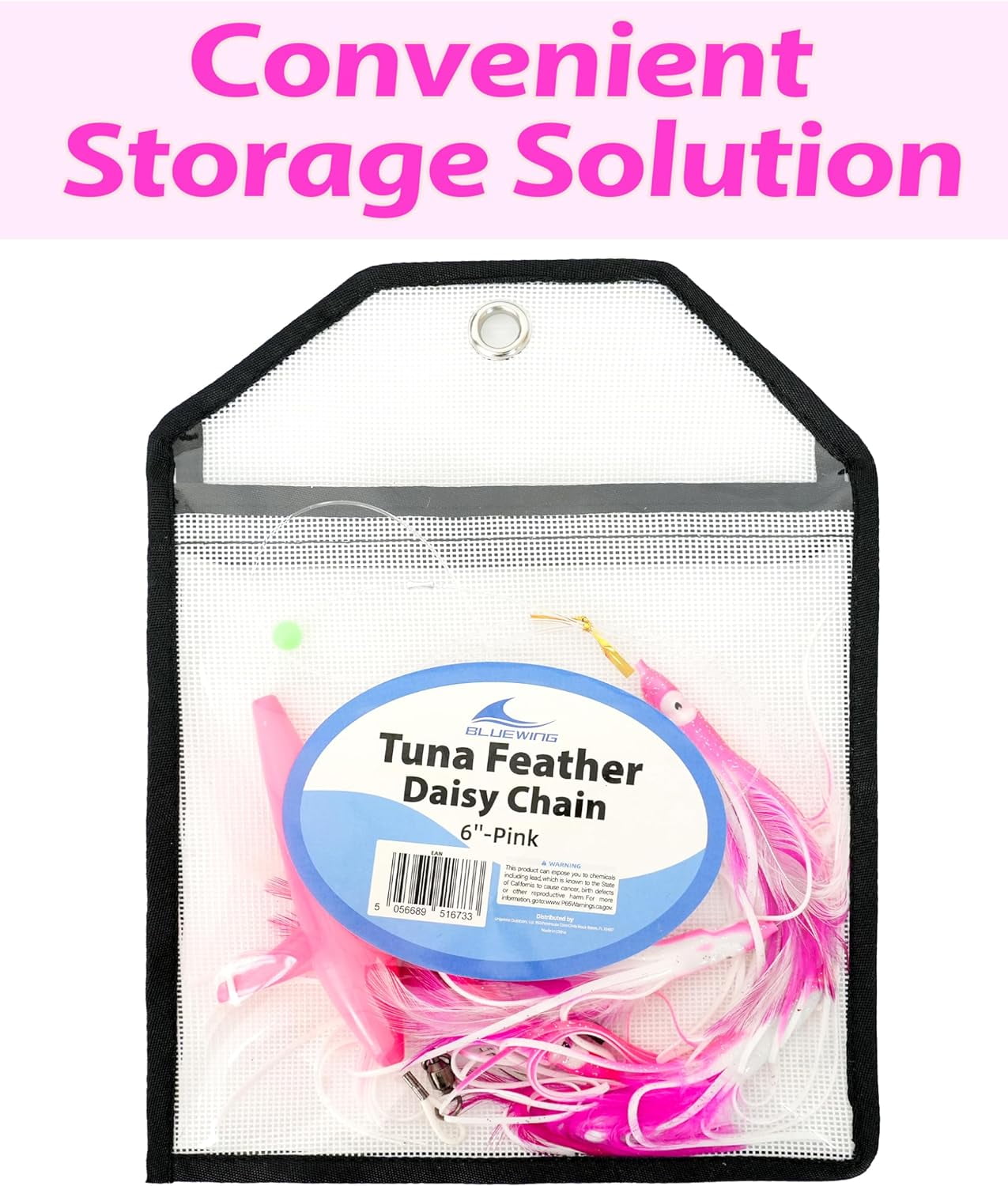 BLUEWING Tuna Feather Daisy Chain Squid Chain Fishing Teaser Lure with 4in Feathered Trolling Squids and Stainless Steel Trolling Hook Big Game Trolling Lure for Tuna Mahi Wahoo Marlin, Pink