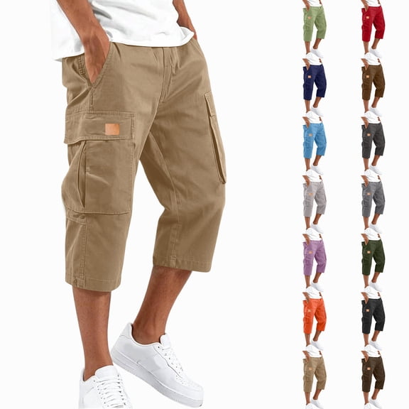 HKYNLAG Cargo Shorts for Men Stretch Waist Below The Knee Long Shorts Relaxed Fit Hiking Capri Short Mulit Pockets Wine M