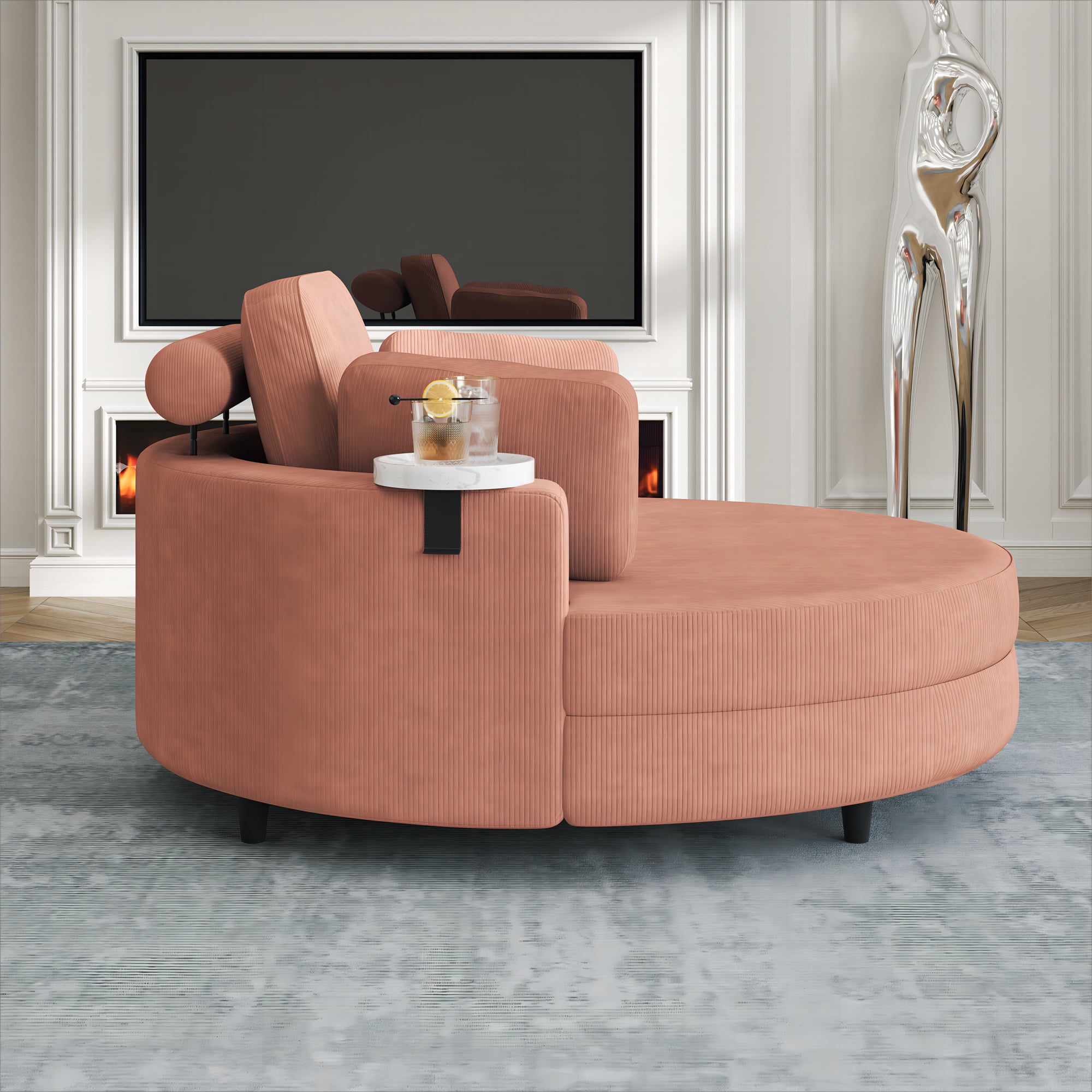 Aukfa 51" Oversized Accent Chair with Ottoman Set, Living Room Barrel Chair Corduroy Chaise, Orange