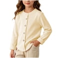 thumbnail image 3 of akafmk Cardigan for Girls Lightweight Ribbed Knit Cardigans Crew Neck Button Front Solid Color Casual Fall Outfits, Size 11-12 Years, 3 of 8