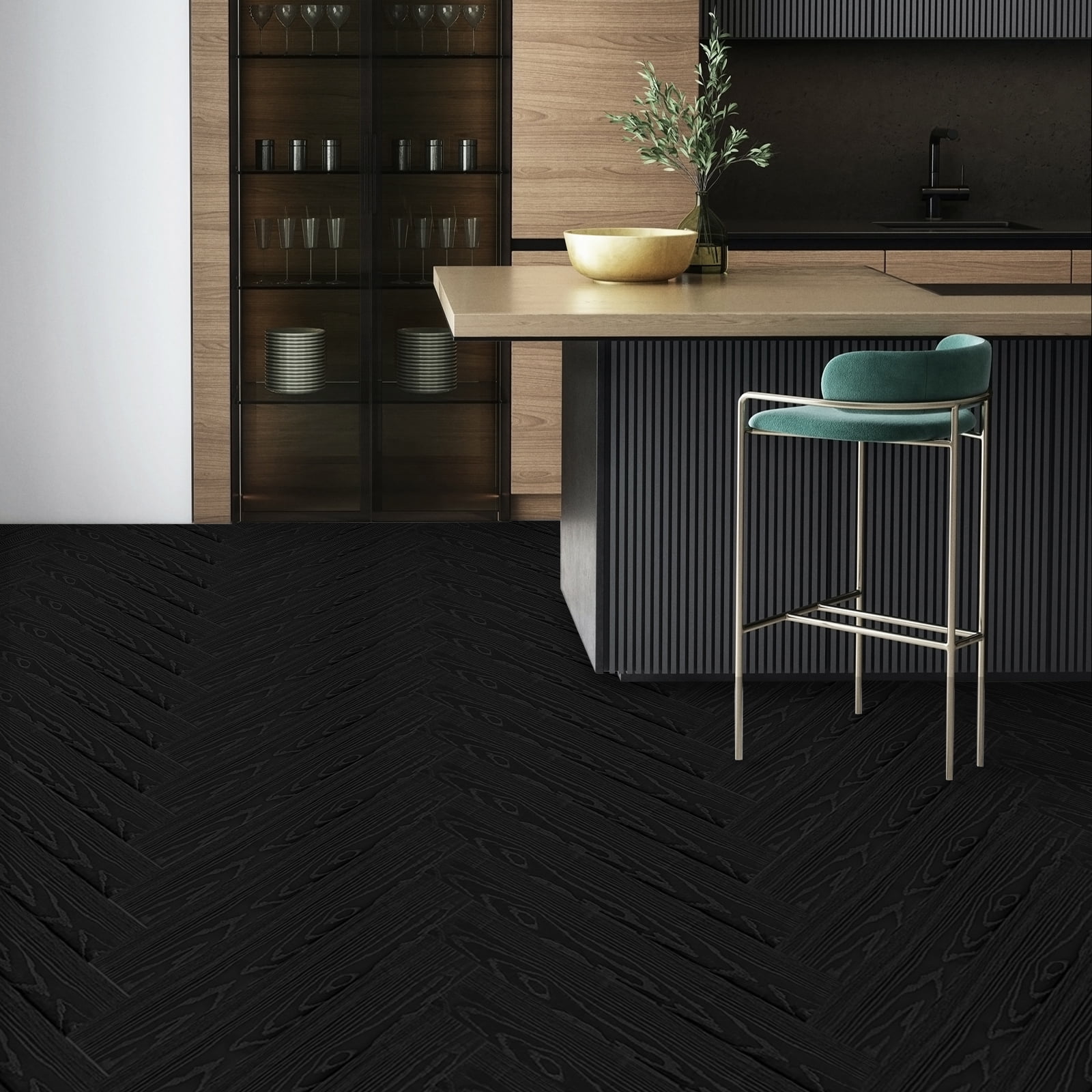 (4 pack) UMIGGEE Black Peel Stick Flooring 35-in x 5.7-in x 1.0mm 10-Pcs Vinyl Flooring Wood Grain Floor Tiles Easy to Install for Bathroom Kitchen Living Room Home Decor